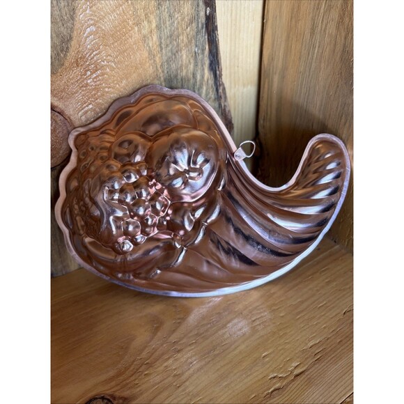 1963 Vintage Copper Toned Cornucopia Horn of Plenty Jello Cake Mold Pan Retro - Picture 1 of 8